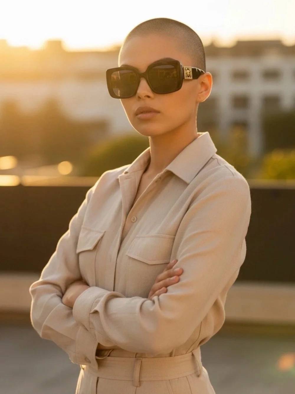 Versace Black & Gold Medusa Square Sunglasses
